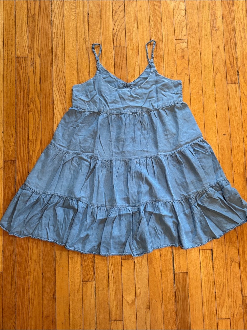 Lightweight Chambray Denim Tiered Sundress - Light Blue size medium